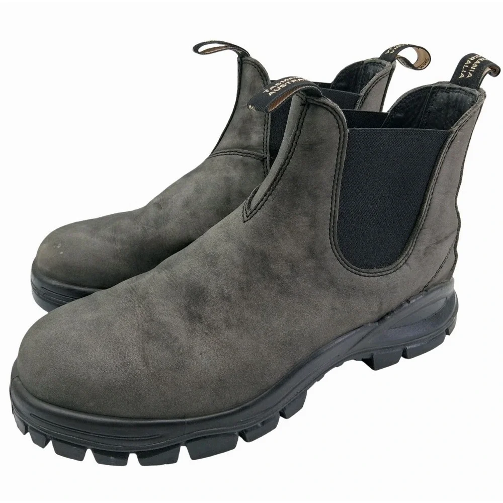 Blundstone Boots Mens AU 12 US 13 Gray Leather Chelsea Pull On Ankle Work Boots